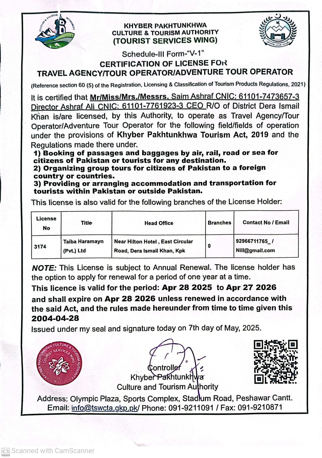 Licensed Travel & Tour Operator — KP Culture & Tourism Authority